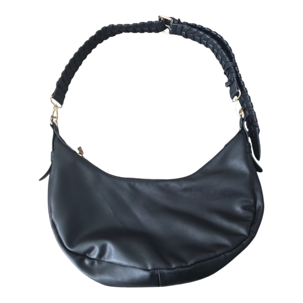JULES KAE ZOLA BLACK BRAIDED STRAP MOON SHAPED HOBO BAG BLACK